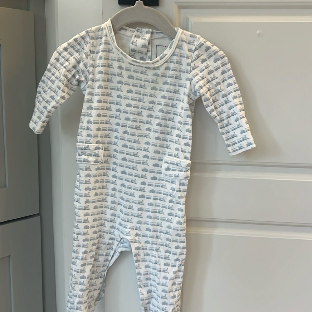 Lila and Hayes Blue Train Pajamas Playsuit 3-6 Months